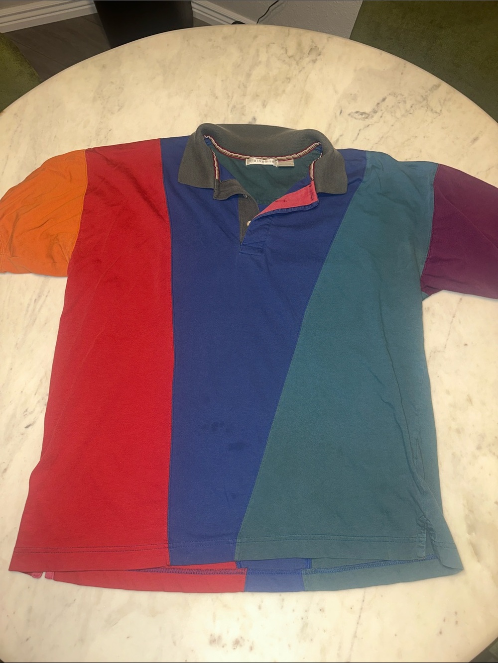 Vintage Claiborne Colorblock Polo in Red, Blue, Teal & Orange size medium